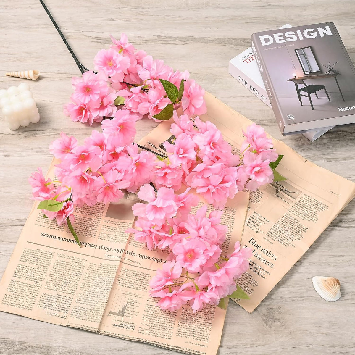 3 Pcs Artificial Cherry Blossom Branches 39'' Cherry Blossom Tree Decor