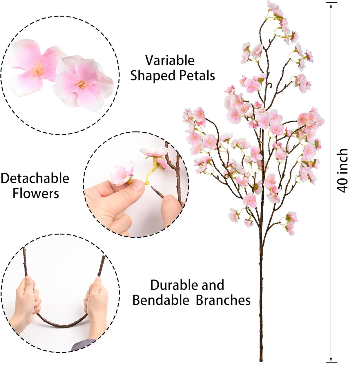 3 Pcs Artificial Cherry Blossom Branches 39'' Cherry Blossom Tree Decor