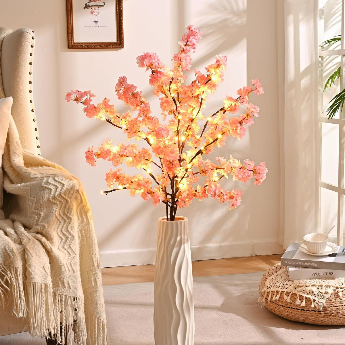 3 Pcs Artificial Cherry Blossom Branches 39'' Cherry Blossom Tree Decor