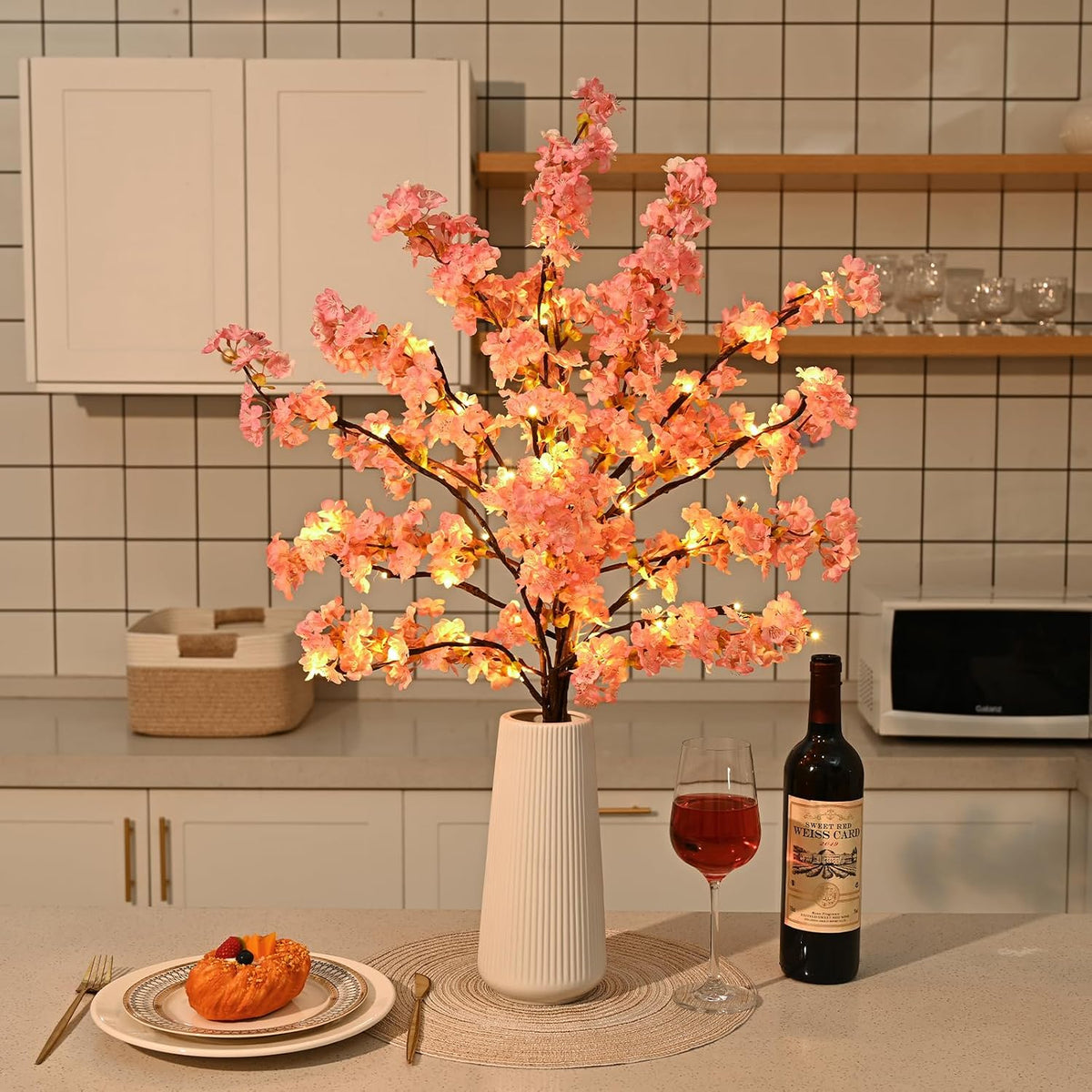 3 Pcs Artificial Cherry Blossom Branches 39'' Cherry Blossom Tree Decor