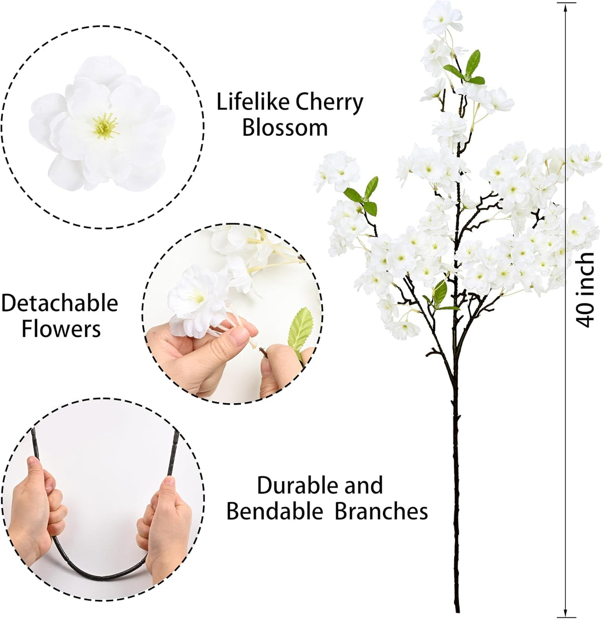 3 Pcs Artificial Cherry Blossom Branches 39'' Cherry Blossom Tree Decor