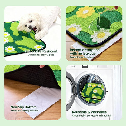 Reusable Puppy Pads for Small Dogs, Washable Pee Pads with Non-Slip , Absorbent Leakproof Mat for Crates, Playpens, Pet Beds & Whelping, Indoor Potty Training Grass Green, 24"x48", 2 Pack