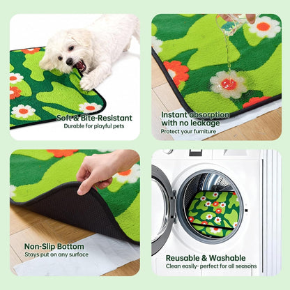 Reusable Puppy Pads for Small Dogs, Washable Pee Pads with Non-Slip , Absorbent Leakproof Mat for Crates, Playpens, Pet Beds & Whelping, Indoor Potty Training Grass Green, 24"x48", 2 Pack