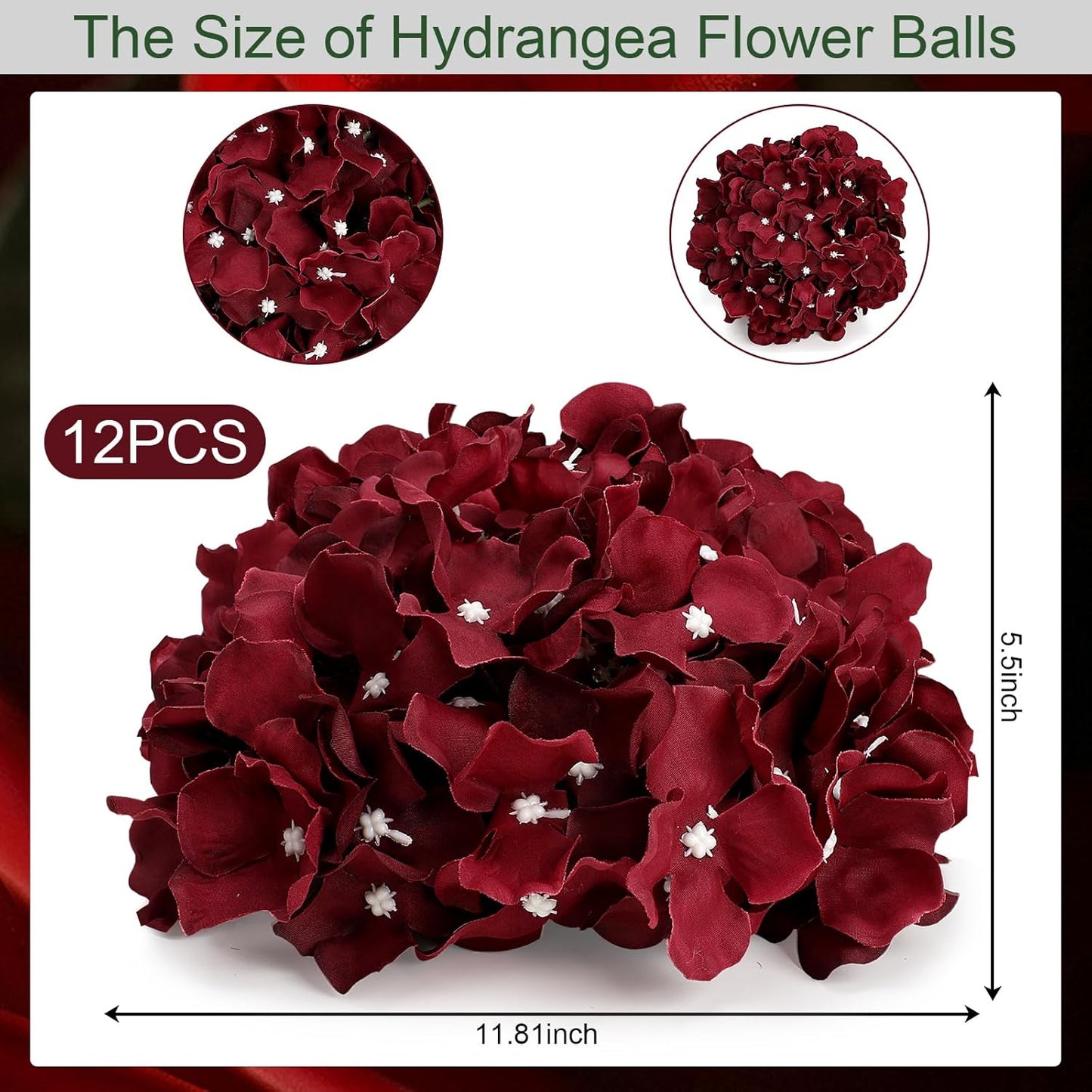 Hydrangea Flower Balls for Centerpieces - 12 PCS Artificial Floral Arrangement with Base, 8.27 Inch Diameter Fake Silk Kissing Ball for Wedding Table Home Party Decor - Lilac