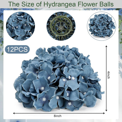 Hydrangea Flower Balls for Centerpieces - 12 PCS Artificial Floral Arrangement with Base, 8.27 Inch Diameter Fake Silk Kissing Ball for Wedding Table Home Party Decor - Lilac
