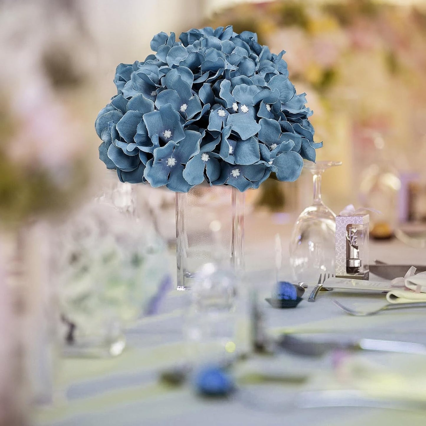 Hydrangea Flower Balls for Centerpieces - 12 PCS Artificial Floral Arrangement with Base, 8.27 Inch Diameter Fake Silk Kissing Ball for Wedding Table Home Party Decor - Lilac