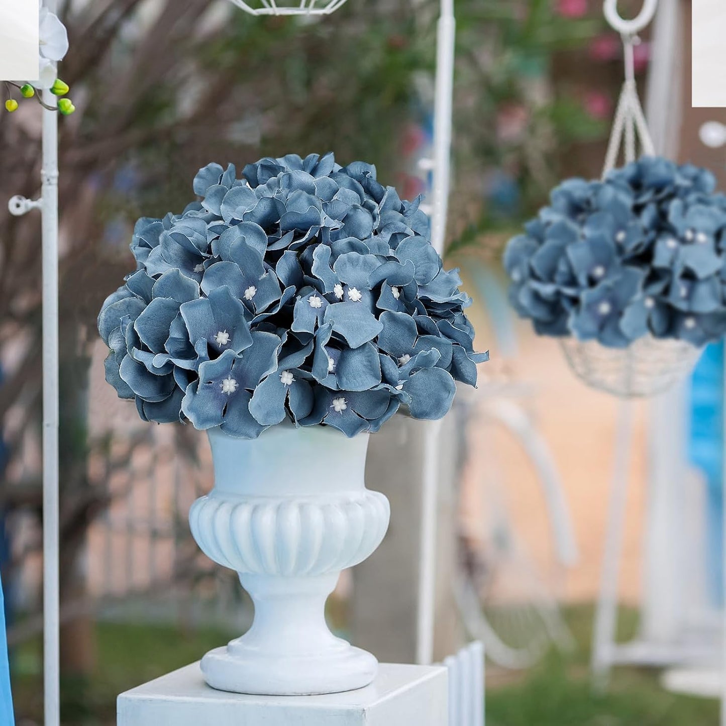 Hydrangea Flower Balls for Centerpieces - 12 PCS Artificial Floral Arrangement with Base, 8.27 Inch Diameter Fake Silk Kissing Ball for Wedding Table Home Party Decor - Lilac