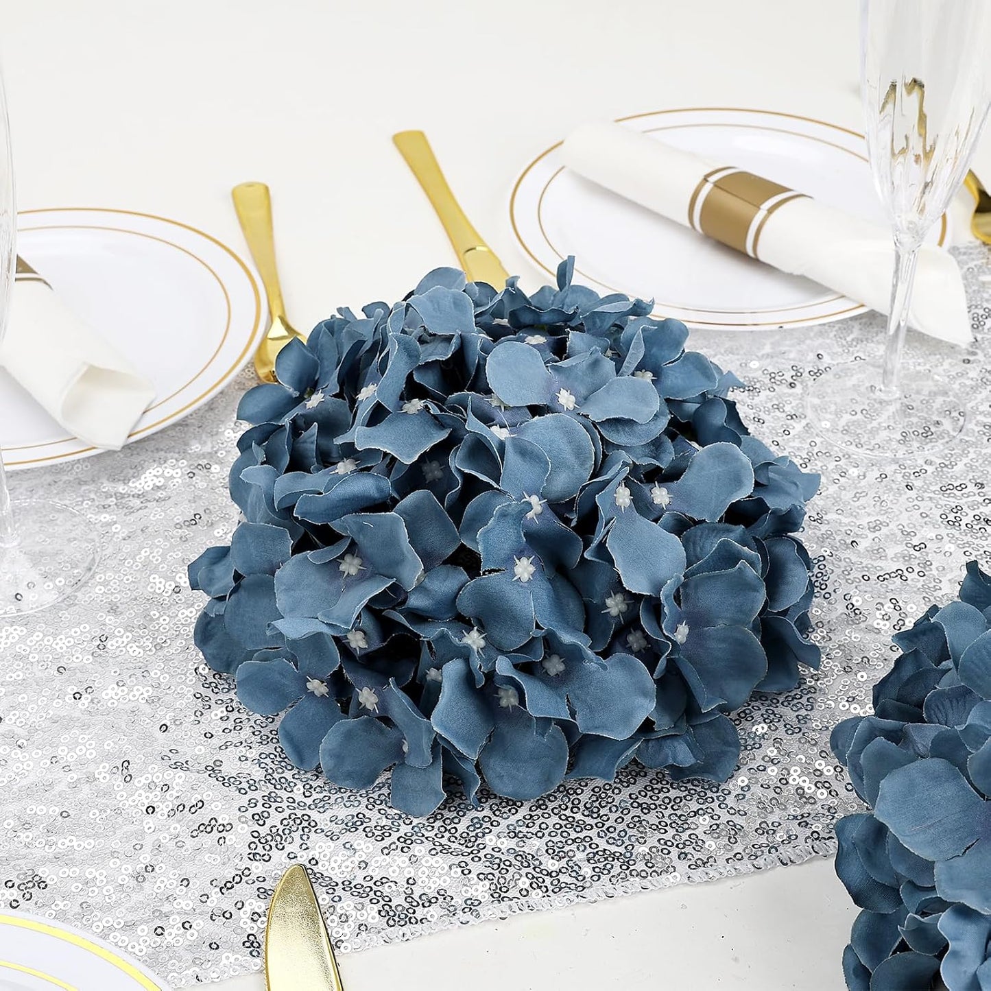 Hydrangea Flower Balls for Centerpieces - 12 PCS Artificial Floral Arrangement with Base, 8.27 Inch Diameter Fake Silk Kissing Ball for Wedding Table Home Party Decor - Lilac