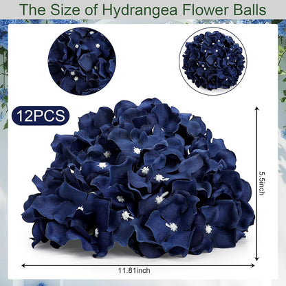 Hydrangea Flower Balls for Centerpieces - 12 PCS Artificial Floral Arrangement with Base, 8.27 Inch Diameter Fake Silk Kissing Ball for Wedding Table Home Party Decor - Lilac