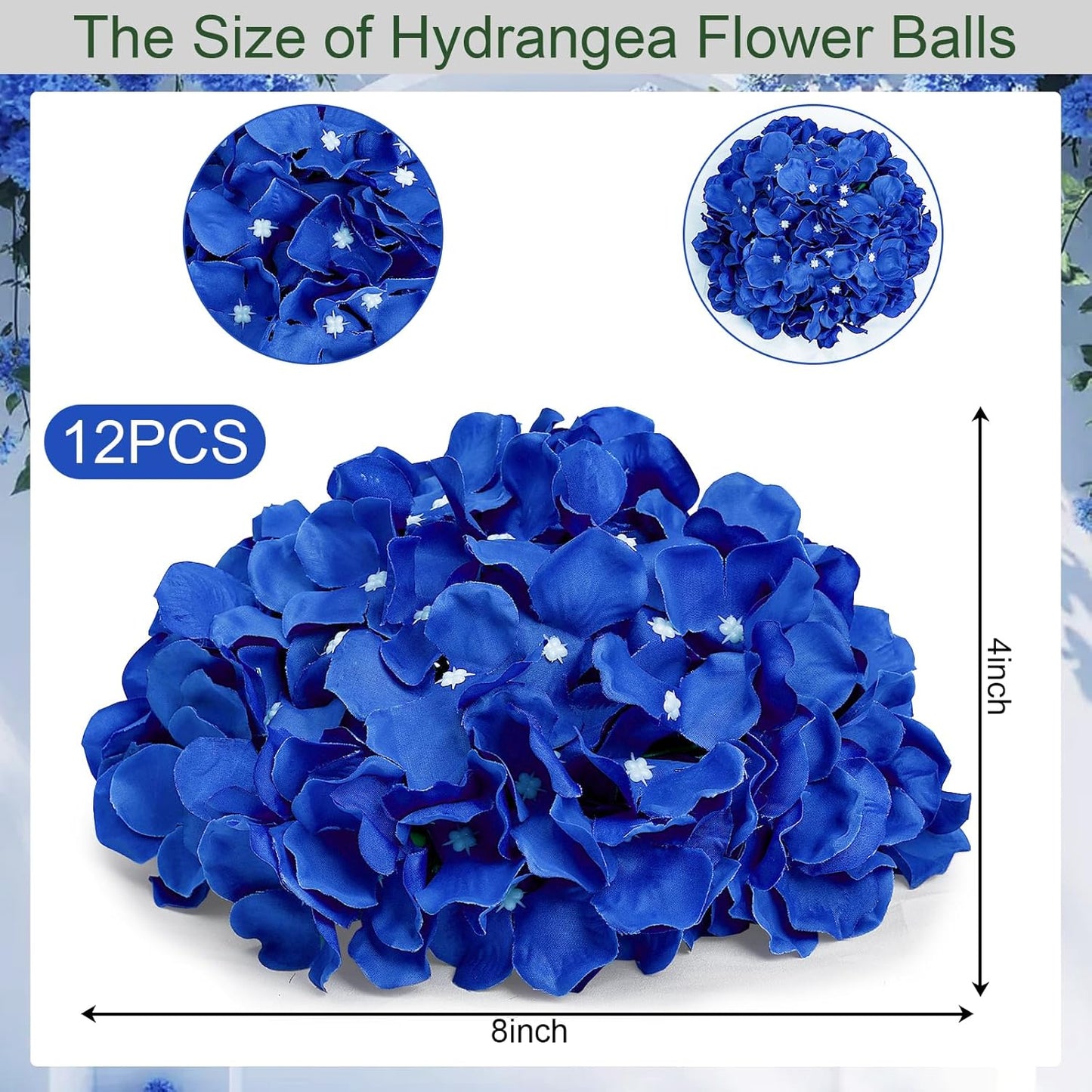 Hydrangea Flower Balls for Centerpieces - 12 PCS Artificial Floral Arrangement with Base, 8.27 Inch Diameter Fake Silk Kissing Ball for Wedding Table Home Party Decor - Lilac