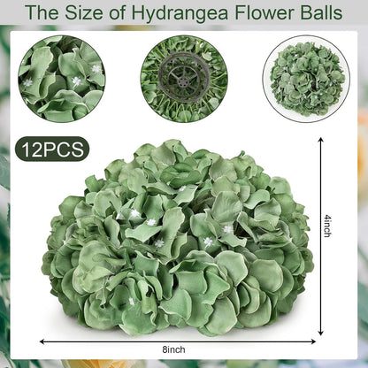 Hydrangea Flower Balls for Centerpieces - 12 PCS Artificial Floral Arrangement with Base, 8.27 Inch Diameter Fake Silk Kissing Ball for Wedding Table Home Party Decor - Lilac