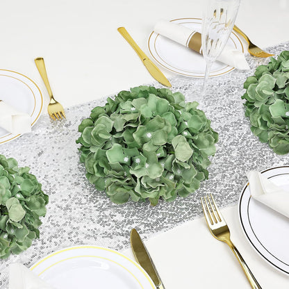 Hydrangea Flower Balls for Centerpieces - 12 PCS Artificial Floral Arrangement with Base, 8.27 Inch Diameter Fake Silk Kissing Ball for Wedding Table Home Party Decor - Lilac