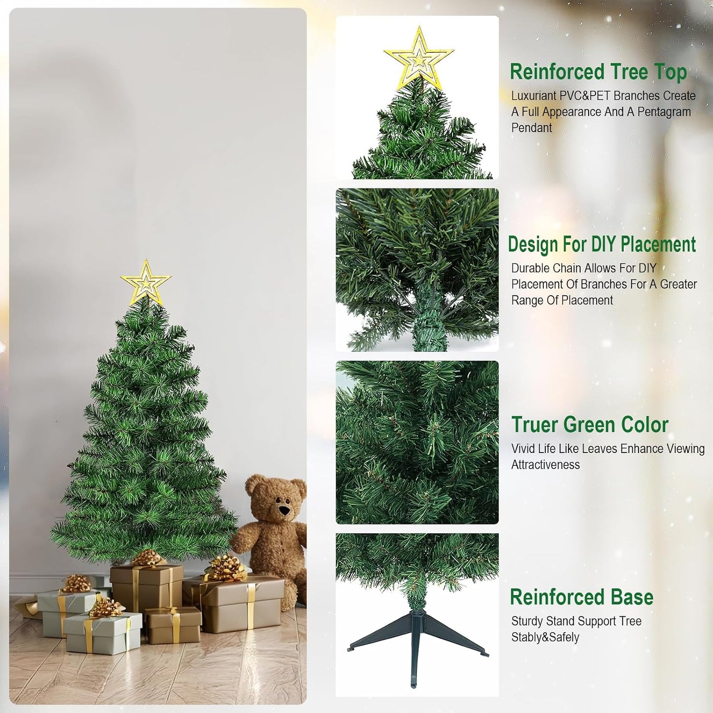3FT Premium Hinged Artificial Holiday Small Mini Christmas Tree for Tabletop,Home, Office, Indoor and Outdoor Holiday Decoration,Easy Assembly Metal Hinges & Foldable Base