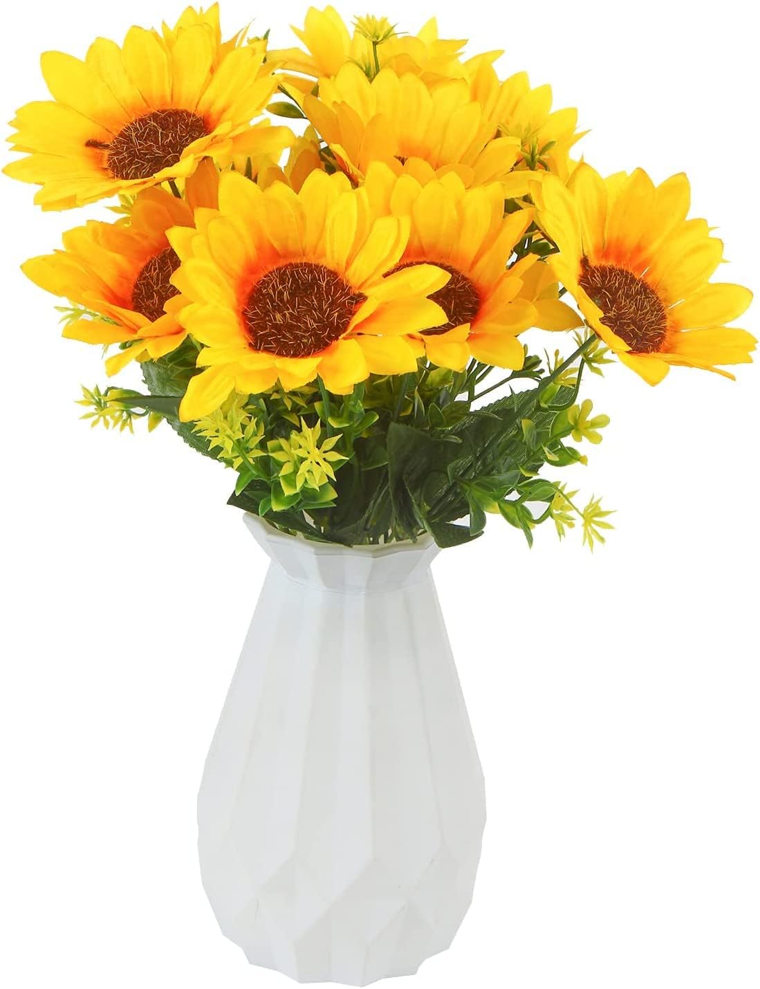 2 Bunches Artificial Sunflower Bouquet, Fake Sunflower Silk Flowers Realistic Silk Sunflowers with Stems for Wedding Home Garden Party Decoration