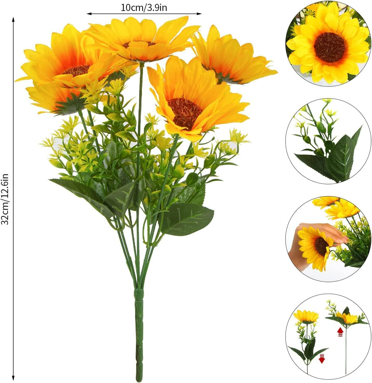 2 Bunches Artificial Sunflower Bouquet, Fake Sunflower Silk Flowers Realistic Silk Sunflowers with Stems for Wedding Home Garden Party Decoration