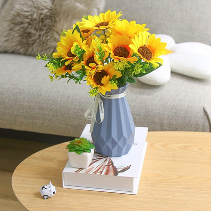2 Bunches Artificial Sunflower Bouquet, Fake Sunflower Silk Flowers Realistic Silk Sunflowers with Stems for Wedding Home Garden Party Decoration