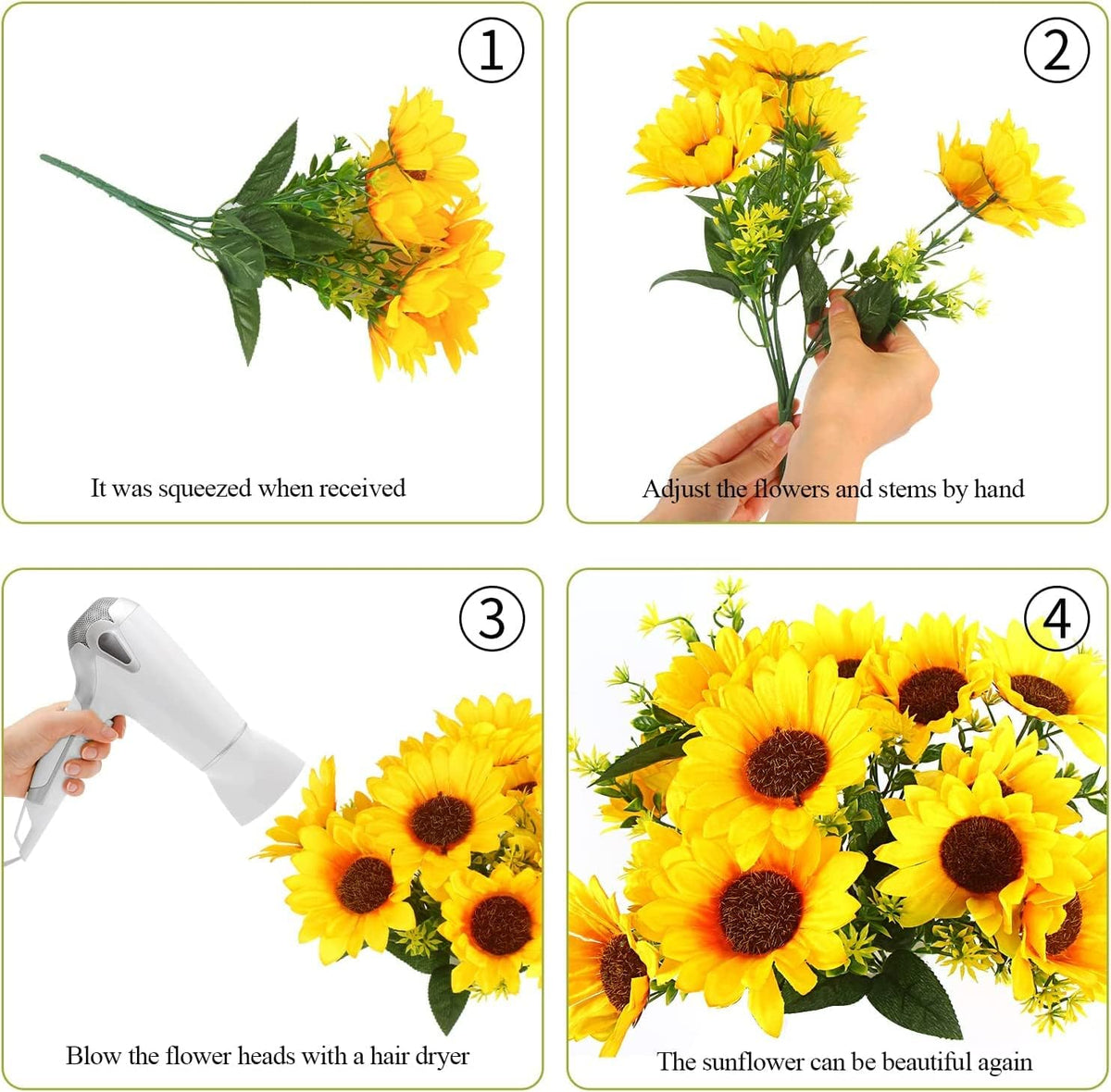 2 Bunches Artificial Sunflower Bouquet, Fake Sunflower Silk Flowers Realistic Silk Sunflowers with Stems for Wedding Home Garden Party Decoration