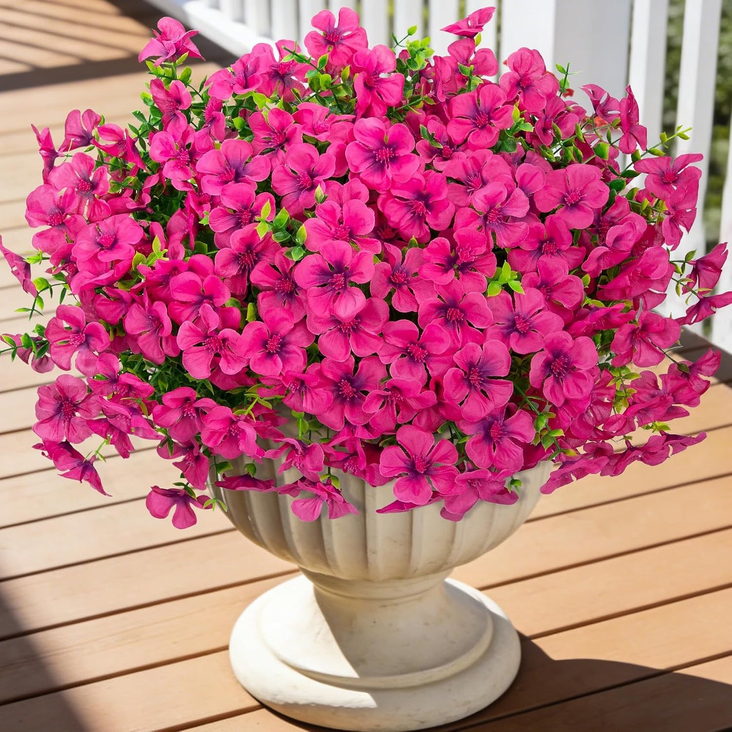 12 Pcs Artificial Geranium Flowers for Outdoors Decoration, Red | UV resistant, silk flowers, fake eucalyptus greenery, for spring summer garden patio porch yard table decor
