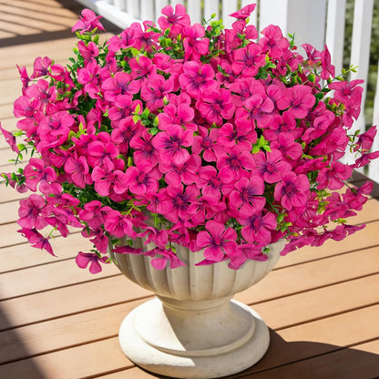 12 Pcs Artificial Geranium Flowers for Outdoors Decoration, Red | UV resistant, silk flowers, fake eucalyptus greenery, for spring summer garden patio porch yard table decor