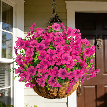 12 Pcs Artificial Geranium Flowers for Outdoors Decoration, Red | UV resistant, silk flowers, fake eucalyptus greenery, for spring summer garden patio porch yard table decor