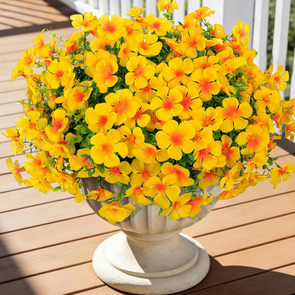 12 Pcs Artificial Geranium Flowers for Outdoors Decoration, Red | UV resistant, silk flowers, fake eucalyptus greenery, for spring summer garden patio porch yard table decor