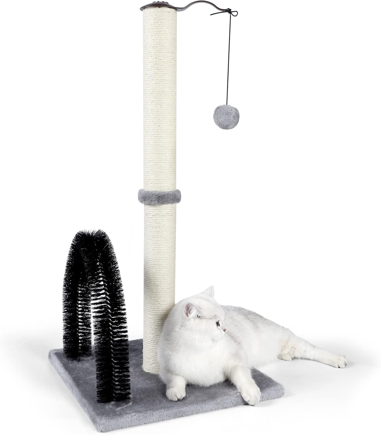 32" Tall Cat Scratching Posts for Indoor Cats, 3-in-1 Vertical Cat Scratching Post with Plush Toys, Premium Sisal Post for Cats at All Ages with Reinforced Stable Base, Beige