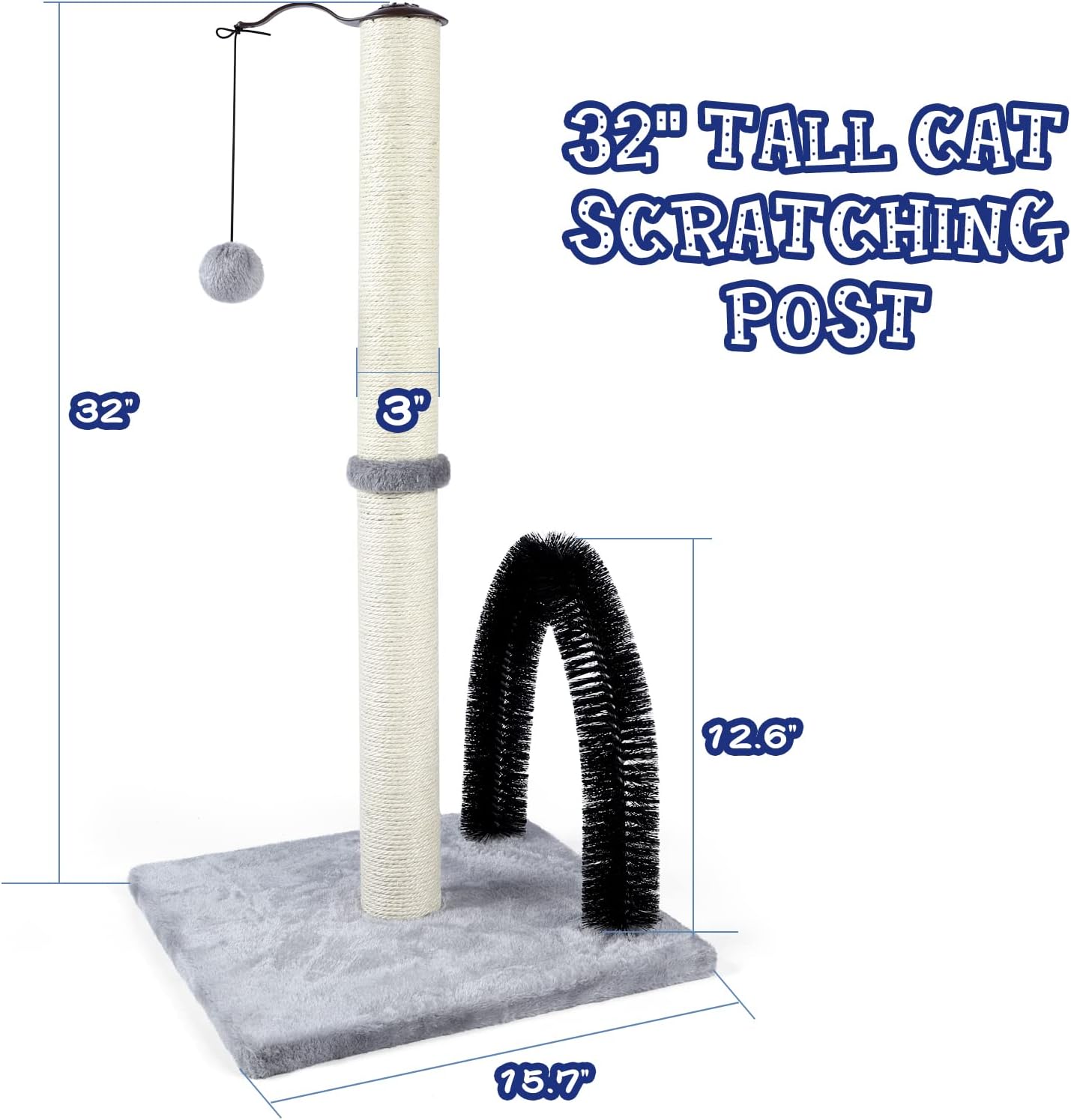 32" Tall Cat Scratching Posts for Indoor Cats, 3-in-1 Vertical Cat Scratching Post with Plush Toys, Premium Sisal Post for Cats at All Ages with Reinforced Stable Base, Beige