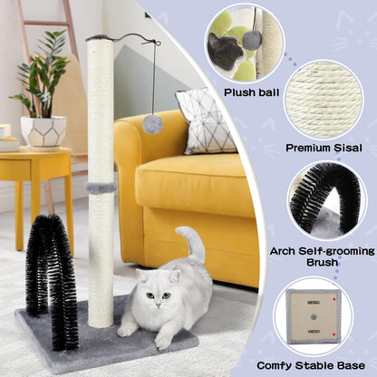 32" Tall Cat Scratching Posts for Indoor Cats, 3-in-1 Vertical Cat Scratching Post with Plush Toys, Premium Sisal Post for Cats at All Ages with Reinforced Stable Base, Beige