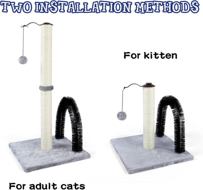 32" Tall Cat Scratching Posts for Indoor Cats, 3-in-1 Vertical Cat Scratching Post with Plush Toys, Premium Sisal Post for Cats at All Ages with Reinforced Stable Base, Beige