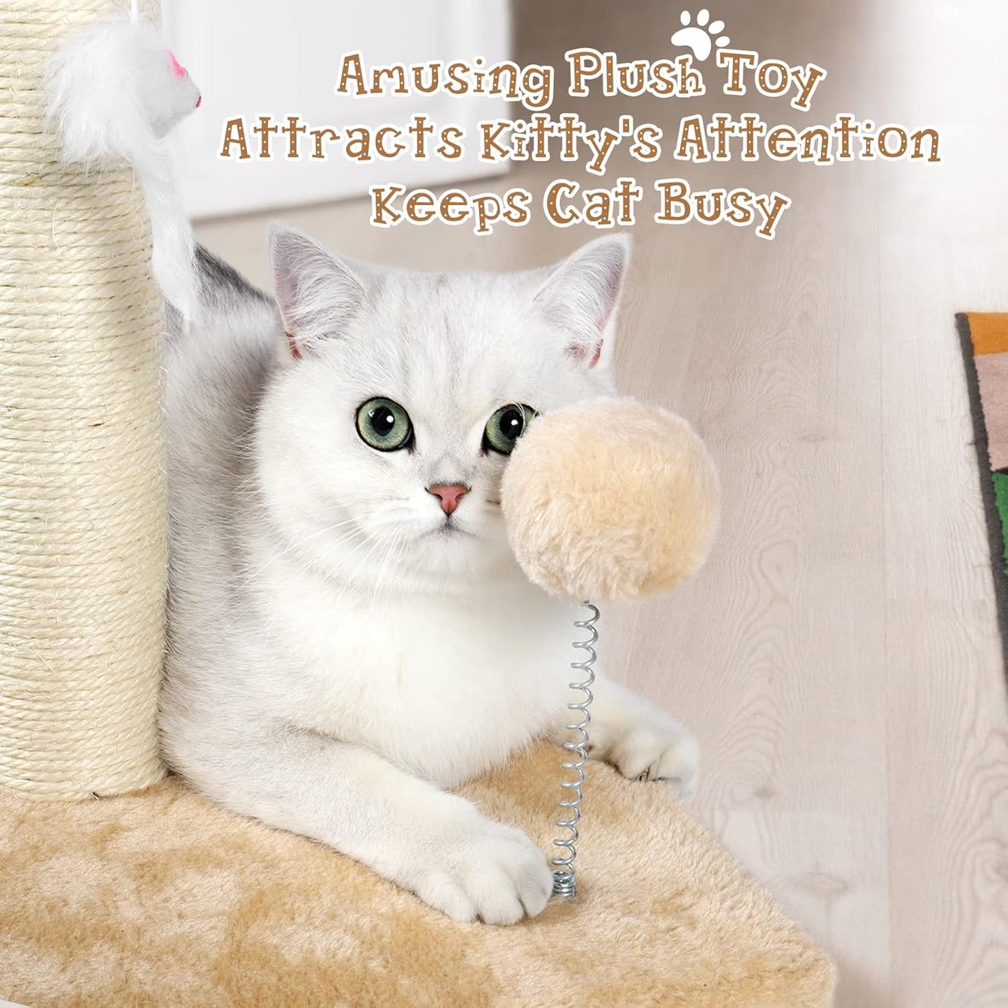 32" Tall Cat Scratching Posts for Indoor Cats, 3-in-1 Vertical Cat Scratching Post with Plush Toys, Premium Sisal Post for Cats at All Ages with Reinforced Stable Base, Beige