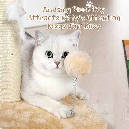 32" Tall Cat Scratching Posts for Indoor Cats, 3-in-1 Vertical Cat Scratching Post with Plush Toys, Premium Sisal Post for Cats at All Ages with Reinforced Stable Base, Beige