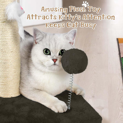 32" Tall Cat Scratching Posts for Indoor Cats, 3-in-1 Vertical Cat Scratching Post with Plush Toys, Premium Sisal Post for Cats at All Ages with Reinforced Stable Base, Beige