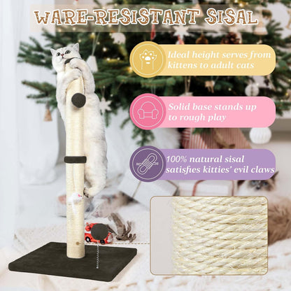 32" Tall Cat Scratching Posts for Indoor Cats, 3-in-1 Vertical Cat Scratching Post with Plush Toys, Premium Sisal Post for Cats at All Ages with Reinforced Stable Base, Beige