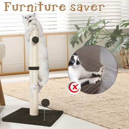 32" Tall Cat Scratching Posts for Indoor Cats, 3-in-1 Vertical Cat Scratching Post with Plush Toys, Premium Sisal Post for Cats at All Ages with Reinforced Stable Base, Beige