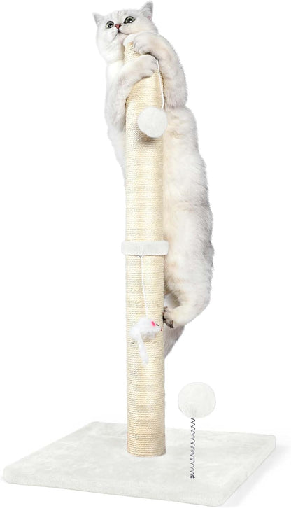 32" Tall Cat Scratching Posts for Indoor Cats, 3-in-1 Vertical Cat Scratching Post with Plush Toys, Premium Sisal Post for Cats at All Ages with Reinforced Stable Base, Beige