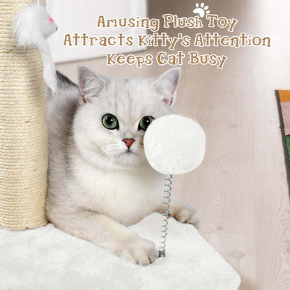 32" Tall Cat Scratching Posts for Indoor Cats, 3-in-1 Vertical Cat Scratching Post with Plush Toys, Premium Sisal Post for Cats at All Ages with Reinforced Stable Base, Beige