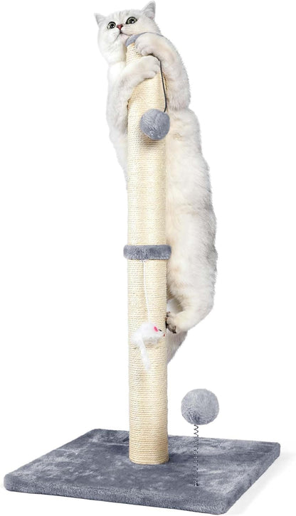 32" Tall Cat Scratching Posts for Indoor Cats, 3-in-1 Vertical Cat Scratching Post with Plush Toys, Premium Sisal Post for Cats at All Ages with Reinforced Stable Base, Beige