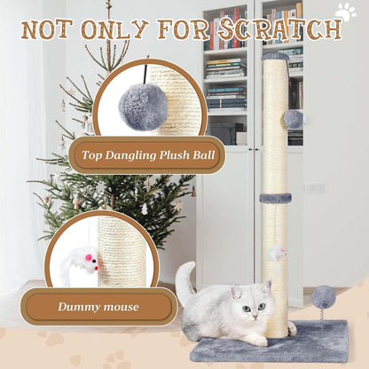 32" Tall Cat Scratching Posts for Indoor Cats, 3-in-1 Vertical Cat Scratching Post with Plush Toys, Premium Sisal Post for Cats at All Ages with Reinforced Stable Base, Beige
