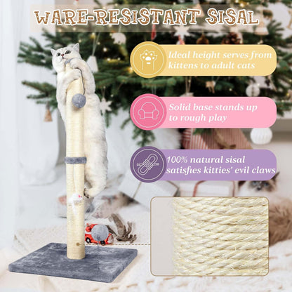 32" Tall Cat Scratching Posts for Indoor Cats, 3-in-1 Vertical Cat Scratching Post with Plush Toys, Premium Sisal Post for Cats at All Ages with Reinforced Stable Base, Beige