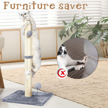 32" Tall Cat Scratching Posts for Indoor Cats, 3-in-1 Vertical Cat Scratching Post with Plush Toys, Premium Sisal Post for Cats at All Ages with Reinforced Stable Base, Beige