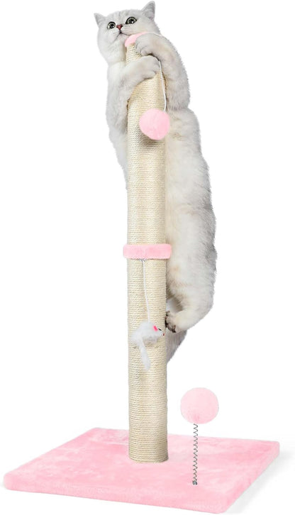 32" Tall Cat Scratching Posts for Indoor Cats, 3-in-1 Vertical Cat Scratching Post with Plush Toys, Premium Sisal Post for Cats at All Ages with Reinforced Stable Base, Beige