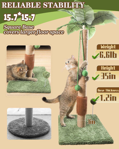 32" Tall Cat Scratching Posts for Indoor Cats, 3-in-1 Vertical Cat Scratching Post with Plush Toys, Premium Sisal Post for Cats at All Ages with Reinforced Stable Base, Beige