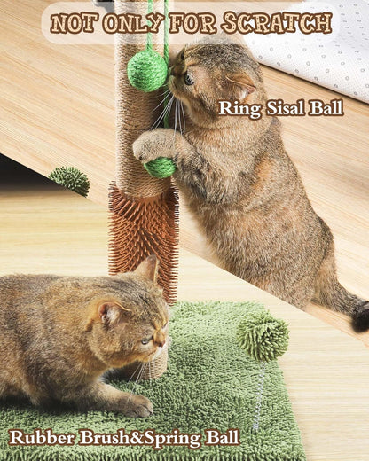32" Tall Cat Scratching Posts for Indoor Cats, 3-in-1 Vertical Cat Scratching Post with Plush Toys, Premium Sisal Post for Cats at All Ages with Reinforced Stable Base, Beige