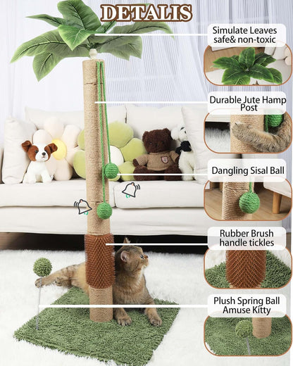 32" Tall Cat Scratching Posts for Indoor Cats, 3-in-1 Vertical Cat Scratching Post with Plush Toys, Premium Sisal Post for Cats at All Ages with Reinforced Stable Base, Beige