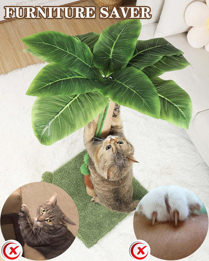 32" Tall Cat Scratching Posts for Indoor Cats, 3-in-1 Vertical Cat Scratching Post with Plush Toys, Premium Sisal Post for Cats at All Ages with Reinforced Stable Base, Beige