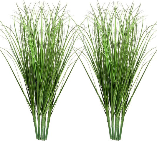 10 Pcs Artificial Plants Fake Wheat Grass, 13.5inch Greenery Stems Faux Shrubs Onion Grass Tall Grasss Plastic Shrubs, UV Resistant Artificial Grasss Plant for Indoor Outdoor Home Office Garden Patio