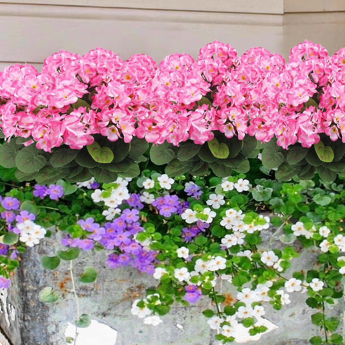 3 Pcs Artificial Geraniums Flowers Silk Geraniums for Outdoors UV Resistant Pink Artificial Geranium Bush Faux Flowers Plant for Planter Garden Home Decor Indoor Patio Vase Table Centerpiece