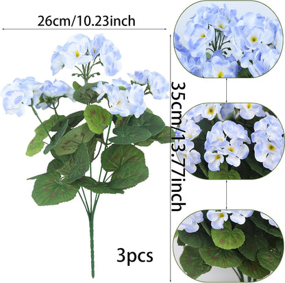 3 Pcs Artificial Geraniums Flowers Silk Geraniums for Outdoors UV Resistant Pink Artificial Geranium Bush Faux Flowers Plant for Planter Garden Home Decor Indoor Patio Vase Table Centerpiece