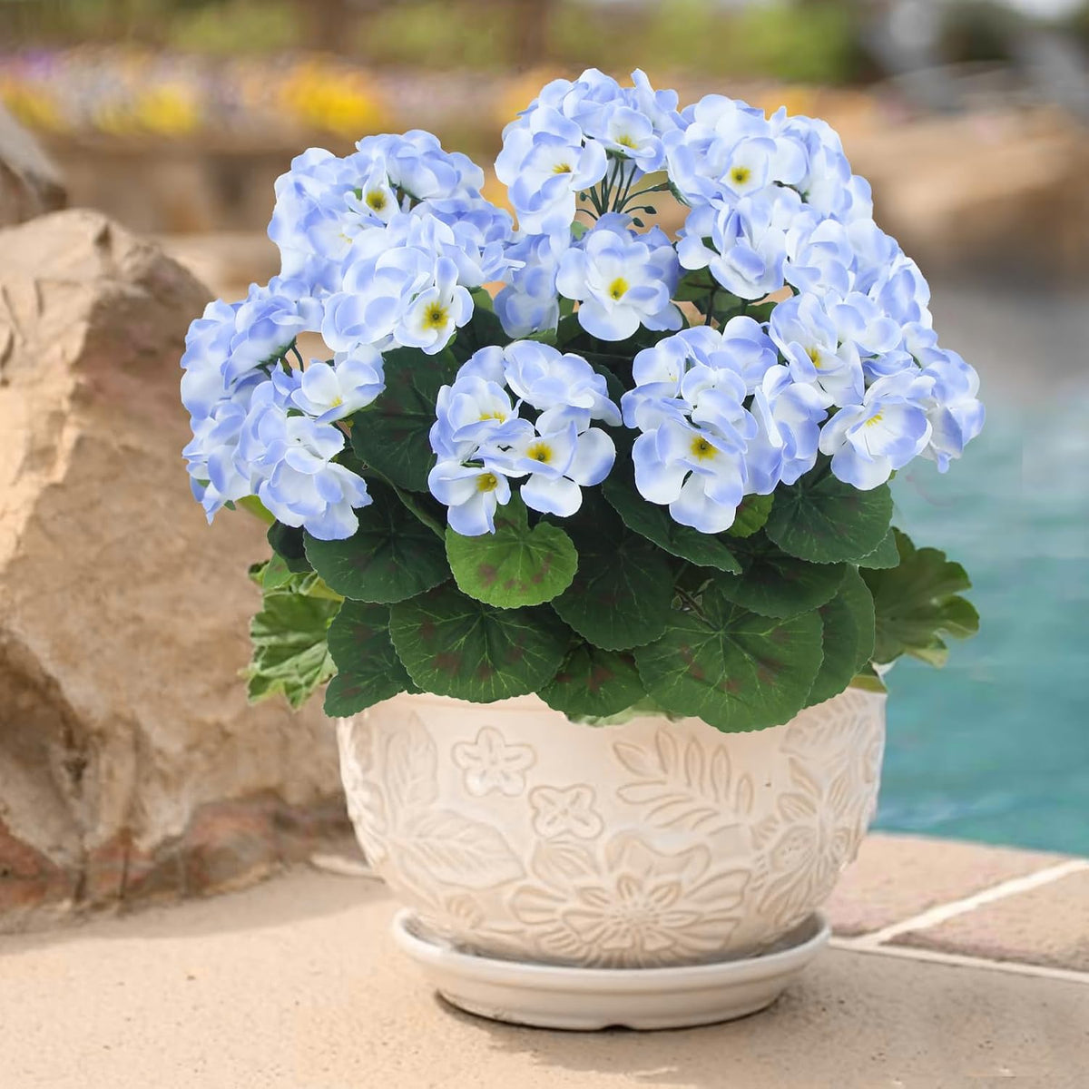 3 Pcs Artificial Geraniums Flowers Silk Geraniums for Outdoors UV Resistant Pink Artificial Geranium Bush Faux Flowers Plant for Planter Garden Home Decor Indoor Patio Vase Table Centerpiece