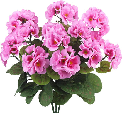 3 Pcs Artificial Geraniums Flowers Silk Geraniums for Outdoors UV Resistant Pink Artificial Geranium Bush Faux Flowers Plant for Planter Garden Home Decor Indoor Patio Vase Table Centerpiece